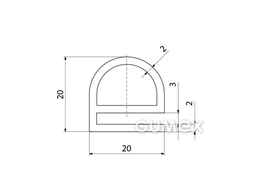 Silikónový profil tvaru "e" s dutinkou, 20x20/3mm, 50°ShA, -60°C/+180°C, transparentný